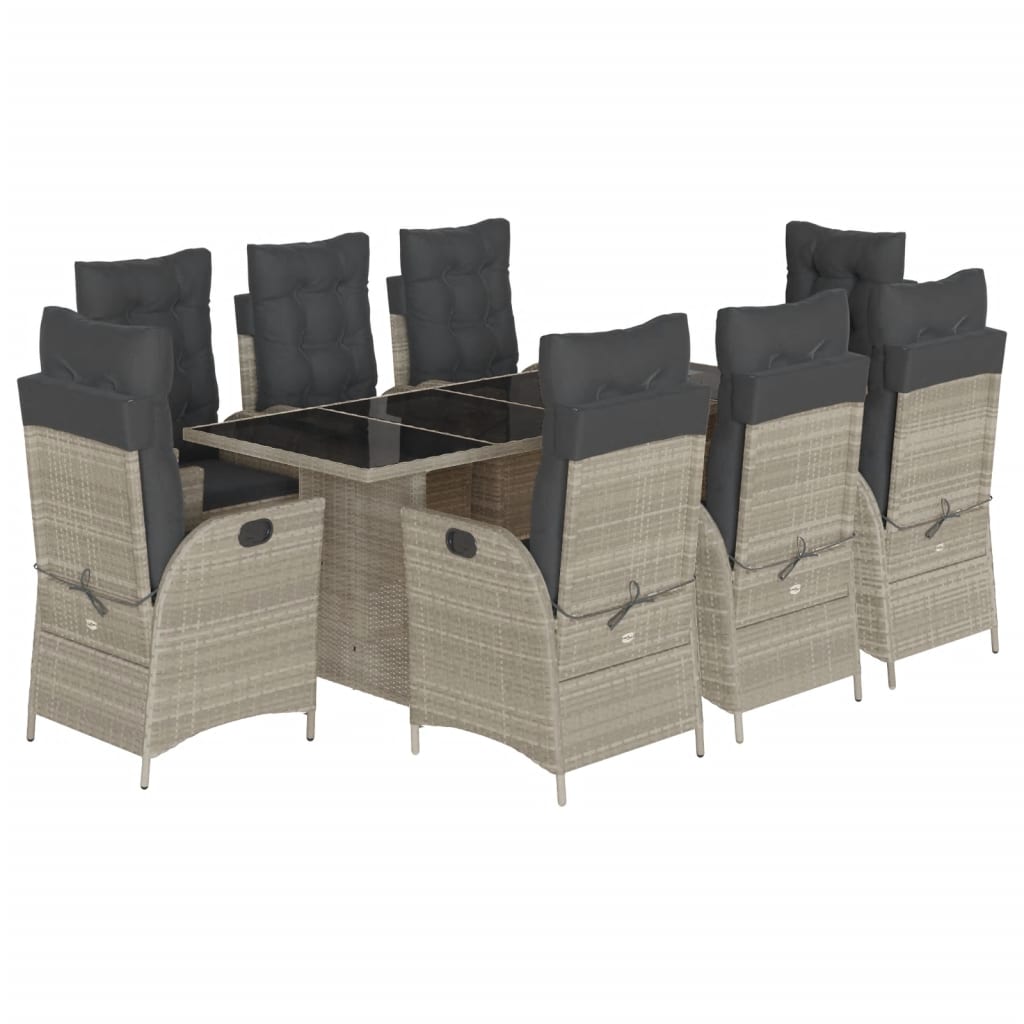 Set Pranzo da Giardino 9pz con Cuscini Grigio Chiaro Polyrattan 3213132
