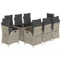 Set Pranzo da Giardino 9pz con Cuscini Grigio Chiaro Polyrattan 3213132
