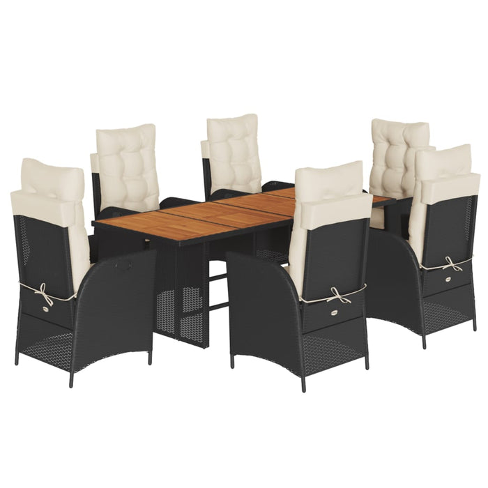 Set da Pranzo da Giardino 7 pz Nero con Cuscini in Polyrattan