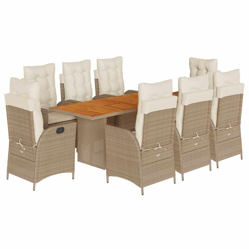 Set da Pranzo da Giardino 9 pz con Cuscini Beige in Polyrattan 3213147