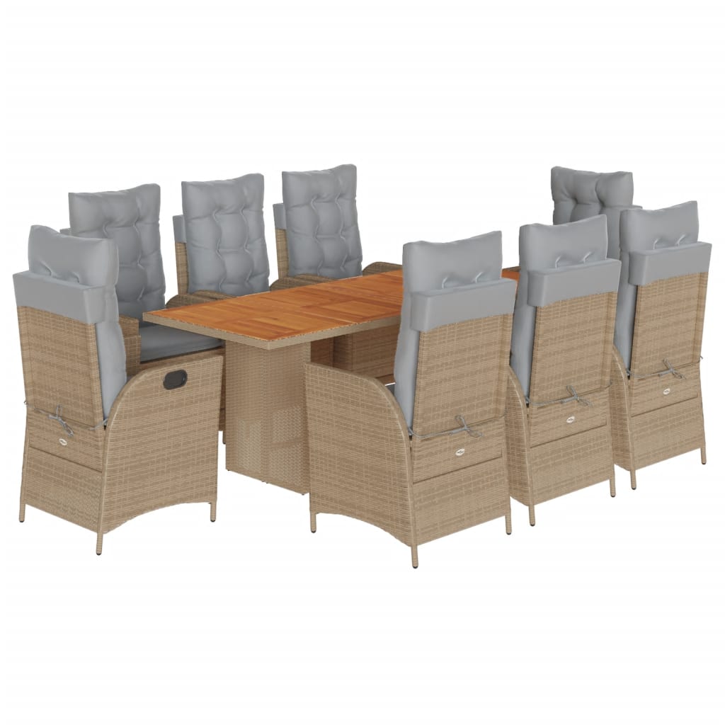 Set Pranzo da Giardino 9 pz con Cuscini Beige Misto Polyrattan 3213149