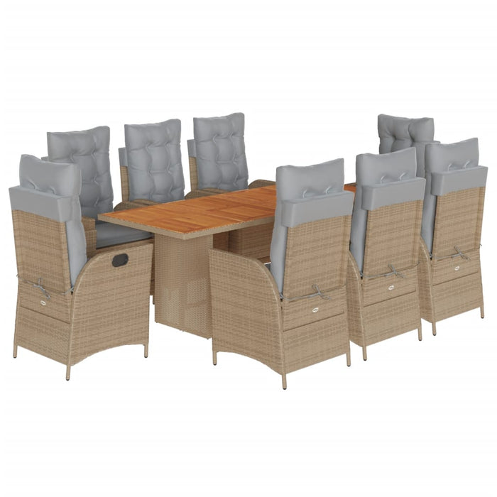 Set Pranzo da Giardino 9 pz con Cuscini Beige Misto Polyrattan 3213149