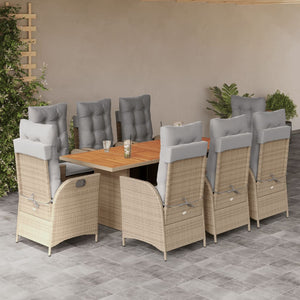 Set Pranzo da Giardino 9 pz con Cuscini Beige Misto Polyrattan 3213149