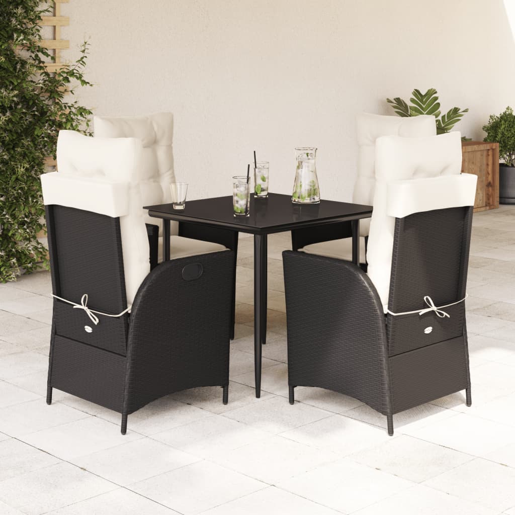 Set da Pranzo da Giardino 5 pz Nero con Cuscini in Polyrattan 3213155