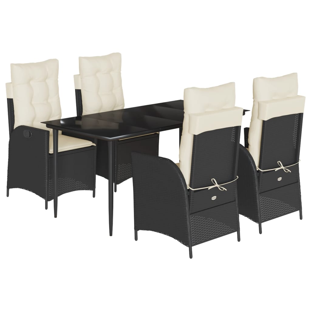 Set da Pranzo da Giardino 5 pz Nero con Cuscini in Polyrattan 3213158