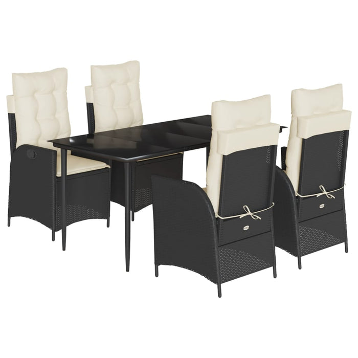 Set da Pranzo da Giardino 5 pz Nero con Cuscini in Polyrattan 3213158