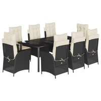 Set da Pranzo da Giardino 9 pz con Cuscini Nero in Polyrattan 3213173
