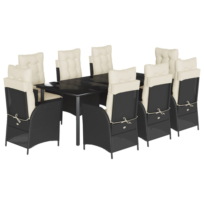 Set da Pranzo da Giardino 9 pz con Cuscini Nero in Polyrattan 3213173