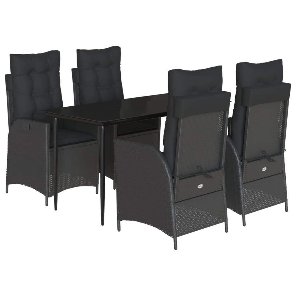 Set da Pranzo da Giardino 5 pz Nero con Cuscini in Polyrattan 3213177