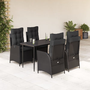 Set da Pranzo da Giardino 5 pz Nero con Cuscini in Polyrattan 3213177