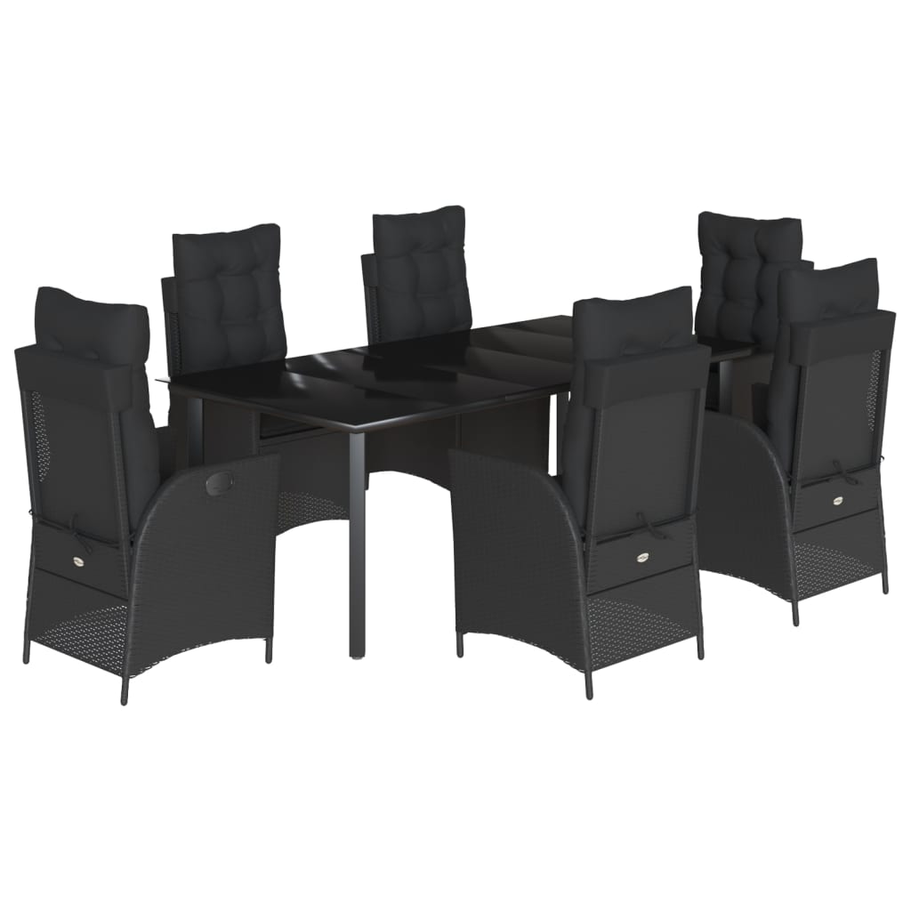 Set da Pranzo da Giardino 7 pz Nero con Cuscini in Polyrattan 3213191