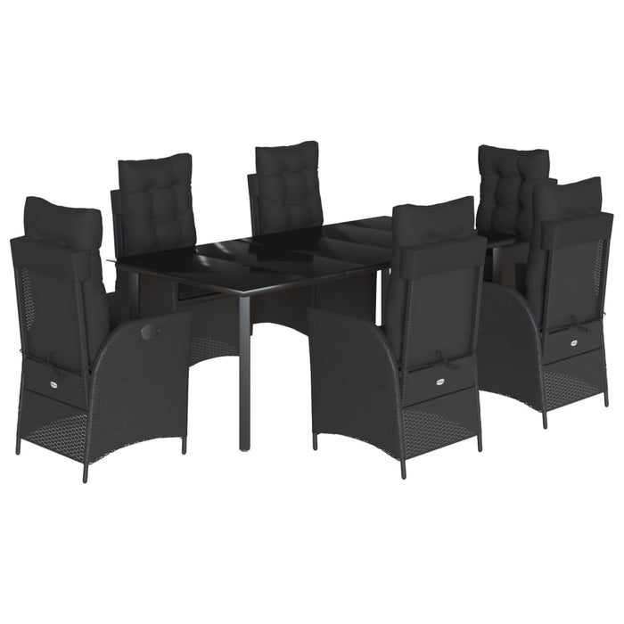 Set da Pranzo da Giardino 7 pz Nero con Cuscini in Polyrattan 3213191