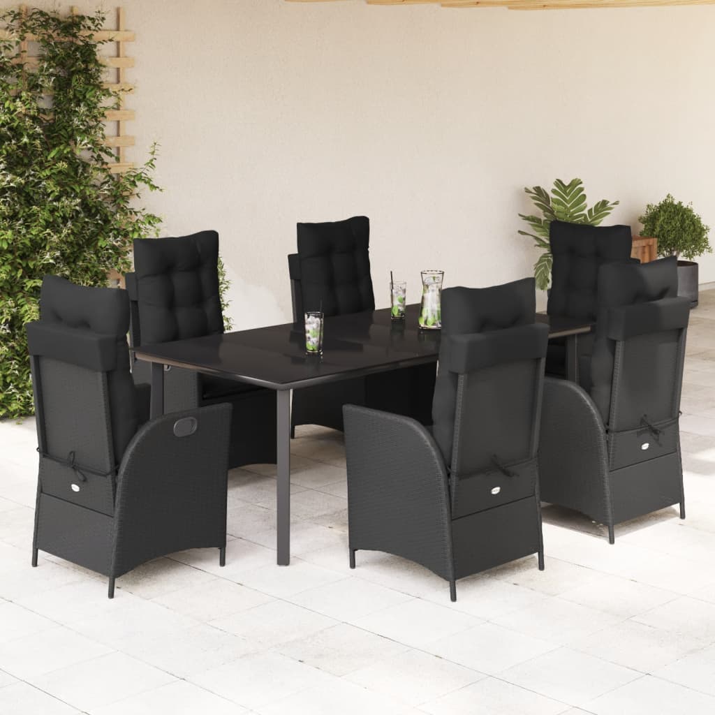 Set da Pranzo da Giardino 7 pz Nero con Cuscini in Polyrattan 3213191