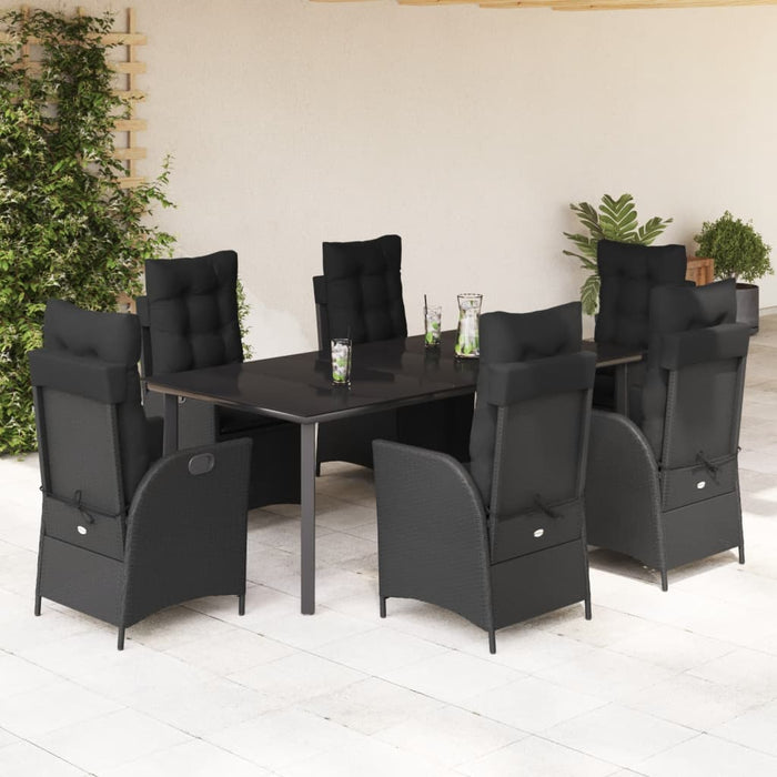 Set da Pranzo da Giardino 7 pz Nero con Cuscini in Polyrattan 3213191