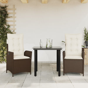Set da Pranzo da Giardino 3pz con Cuscini in Polyrattan Marrone 3213204