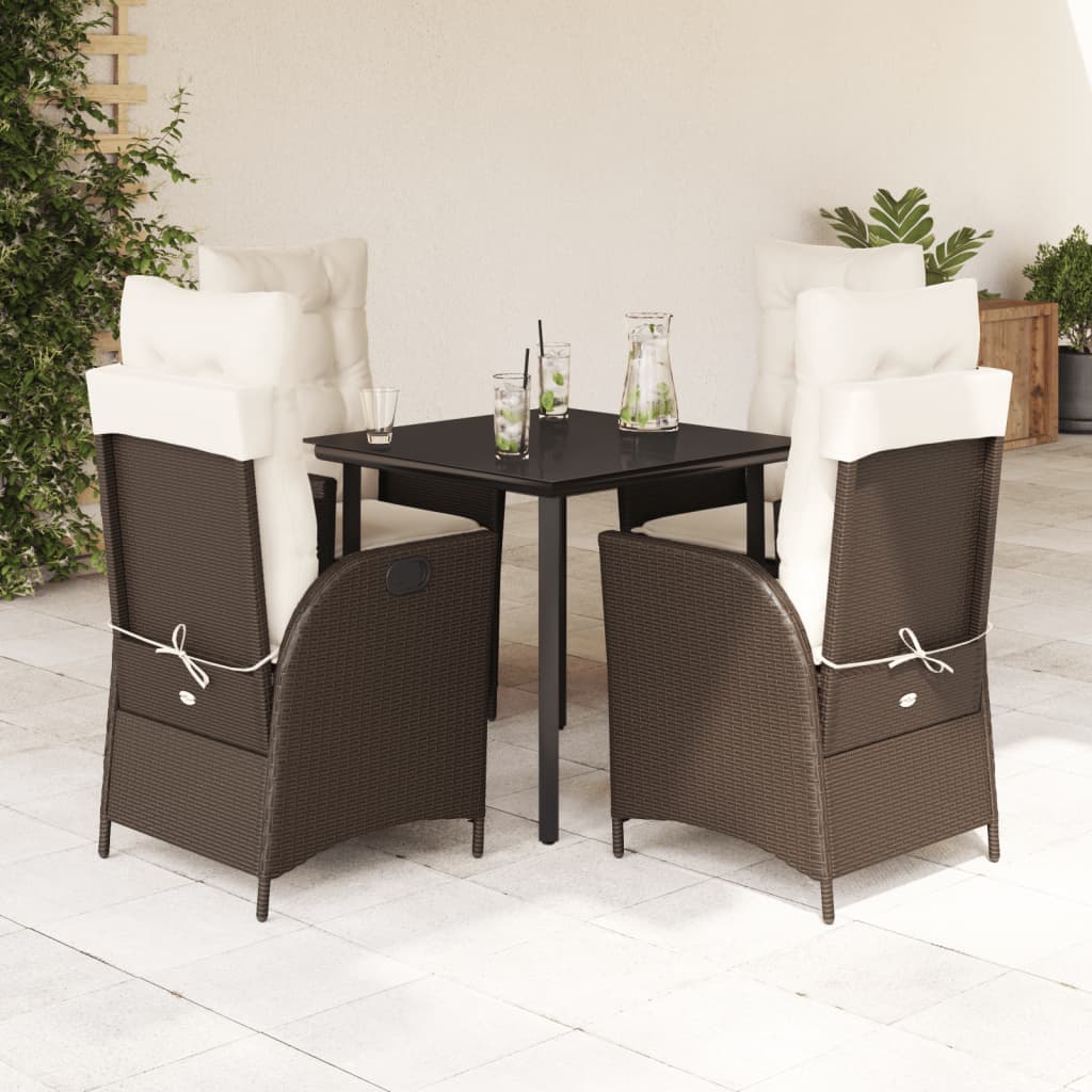 Set da Pranzo da Giardino 5pz con Cuscini in Polyrattan Marrone 3213205