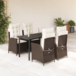 Set da Pranzo da Giardino 5pz con Cuscini in Polyrattan Marrone 3213207