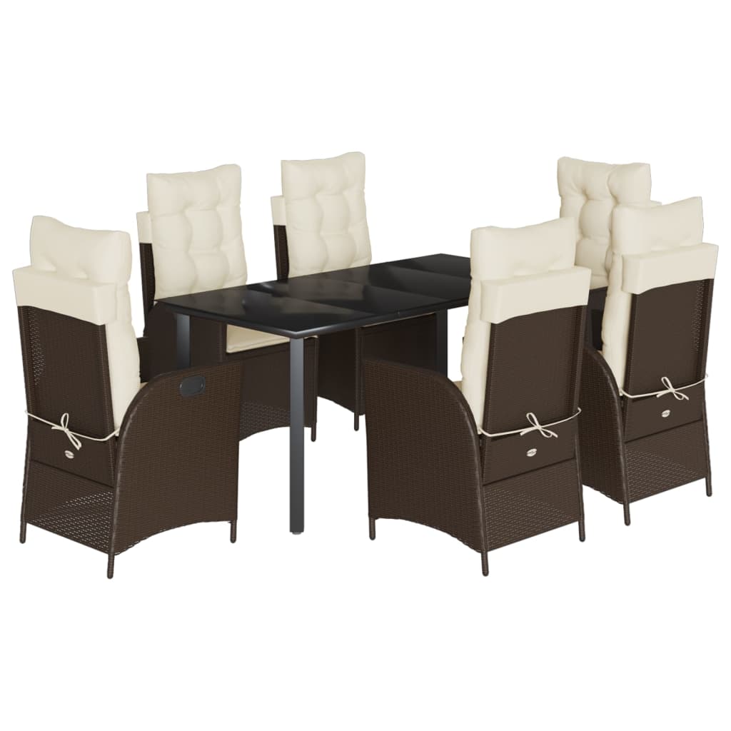Set da Pranzo da Giardino 7pz con Cuscini in Polyrattan Marrone 3213210