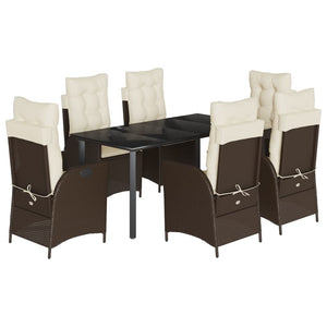 Set da Pranzo da Giardino 7pz con Cuscini in Polyrattan Marrone 3213210