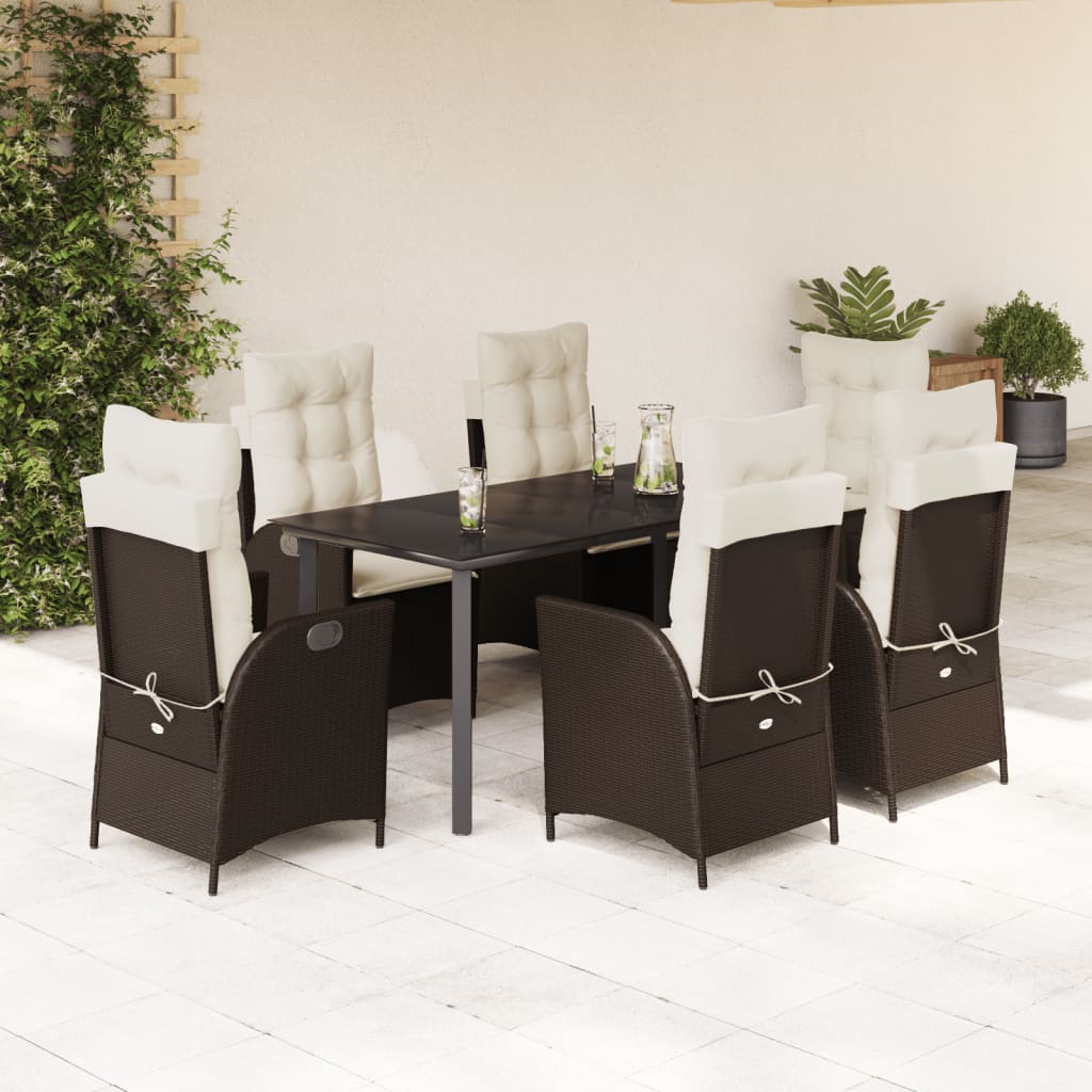 Set da Pranzo da Giardino 7pz con Cuscini in Polyrattan Marrone 3213210