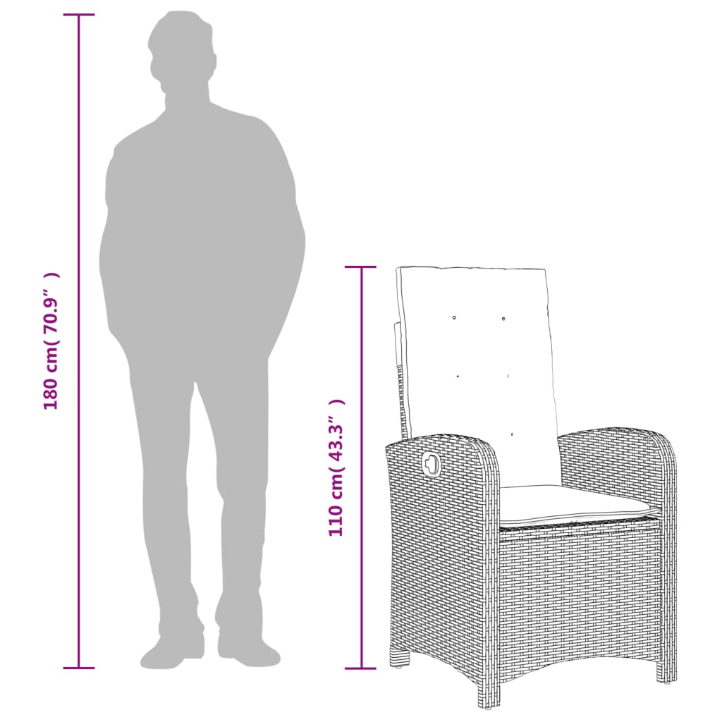 Set da Pranzo da Giardino 7pz con Cuscini in Polyrattan Marrone