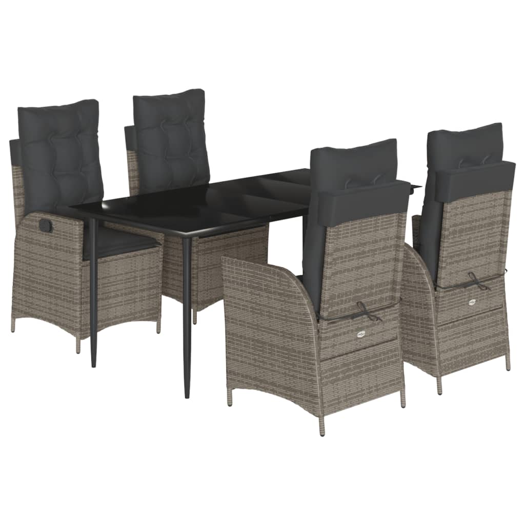 Set da Pranzo da Giardino 5 pz con Cuscini in Polyrattan Grigio