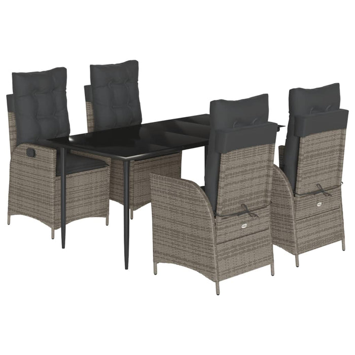 Set da Pranzo da Giardino 5 pz con Cuscini in Polyrattan Grigio