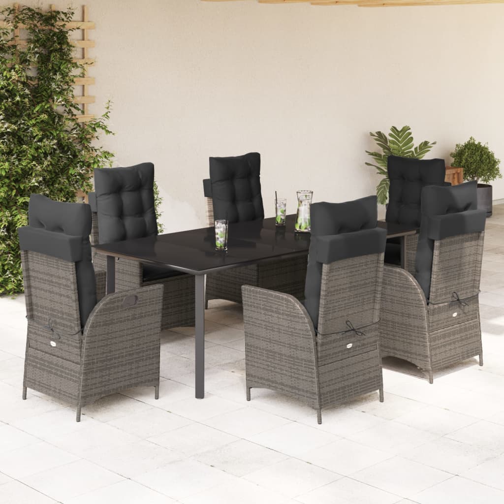 Set da Pranzo da Giardino 7 pz con Cuscini in Polyrattan Grigio 3213231