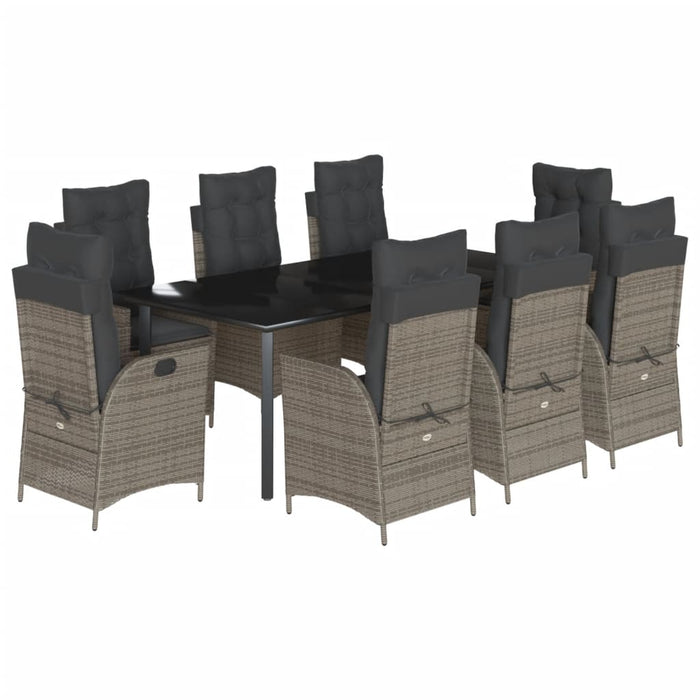 Set da Pranzo da Giardino 9 pz con Cuscini in Polyrattan Grigio