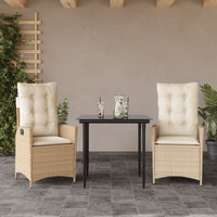 Set da Pranzo da Giardino 3 pz con Cuscini Beige in Polyrattan 3213234