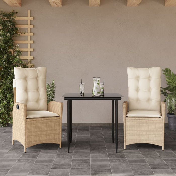 Set da Pranzo da Giardino 3 pz con Cuscini Beige in Polyrattan 3213234