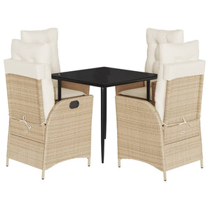 Set da Pranzo da Giardino 5 pz con Cuscini Beige in Polyrattan 3213235