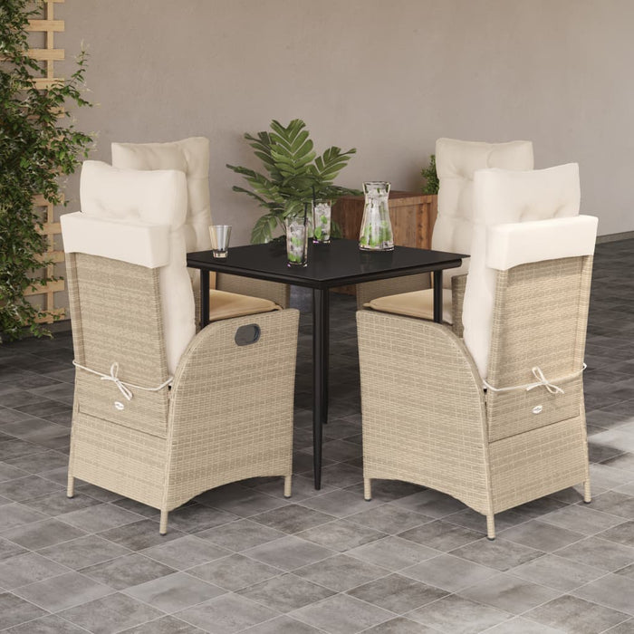 Set da Pranzo da Giardino 5 pz con Cuscini Beige in Polyrattan 3213235