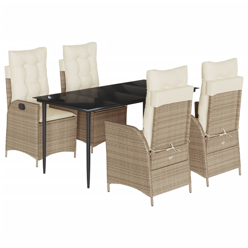 Set da Pranzo da Giardino 5 pz con Cuscini Beige in Polyrattan