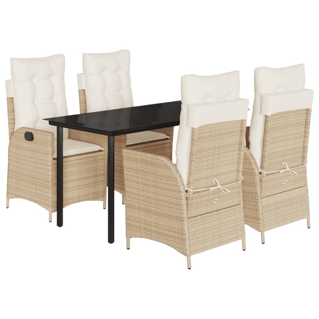 Set da Pranzo da Giardino 5 pz con Cuscini Beige in Polyrattan 3213248
