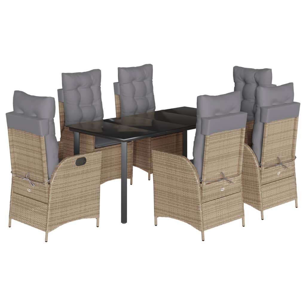 Set da Pranzo da Giardino 7 pz con Cuscini Beige in Polyrattan