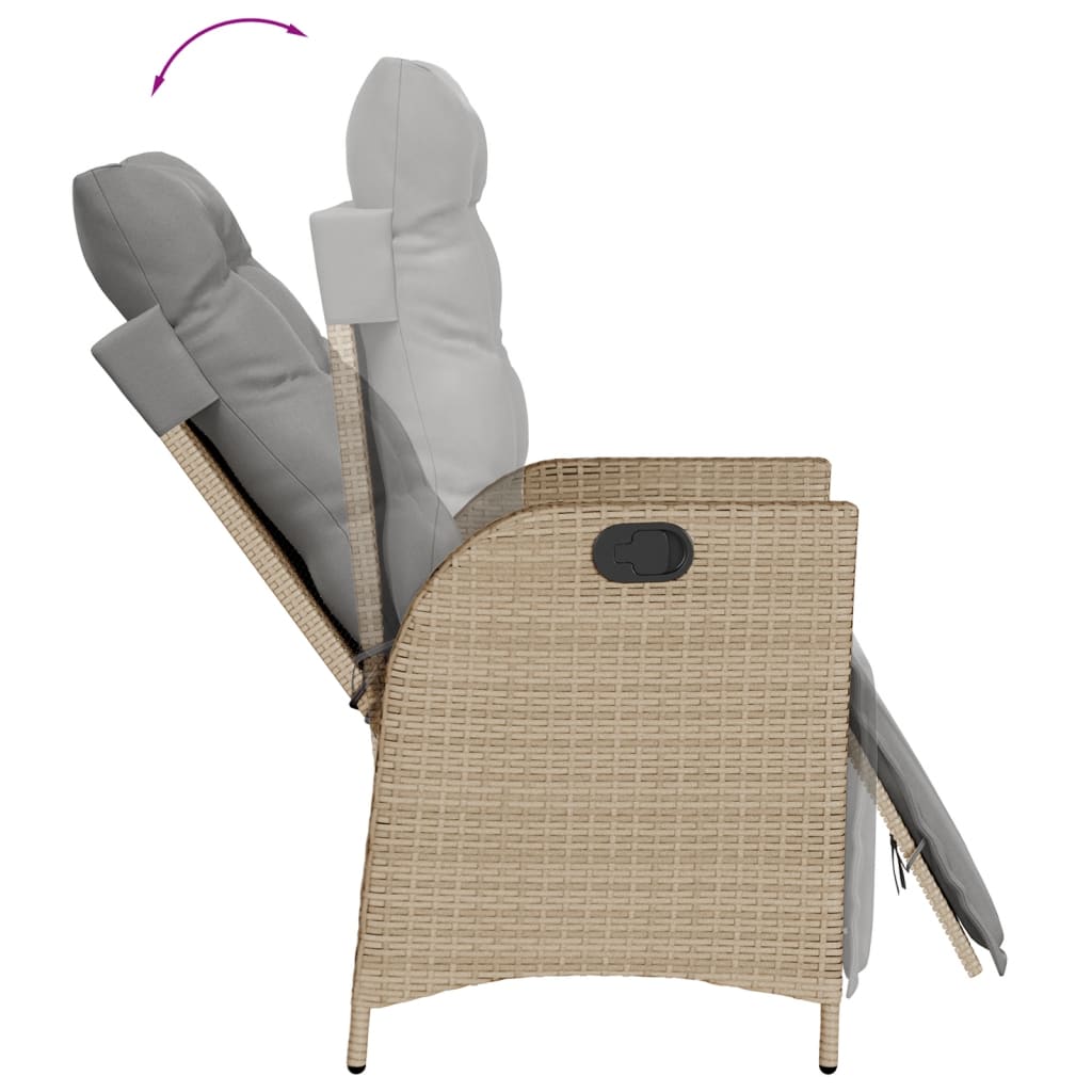Set da Pranzo da Giardino 7 pz con Cuscini Beige in Polyrattan