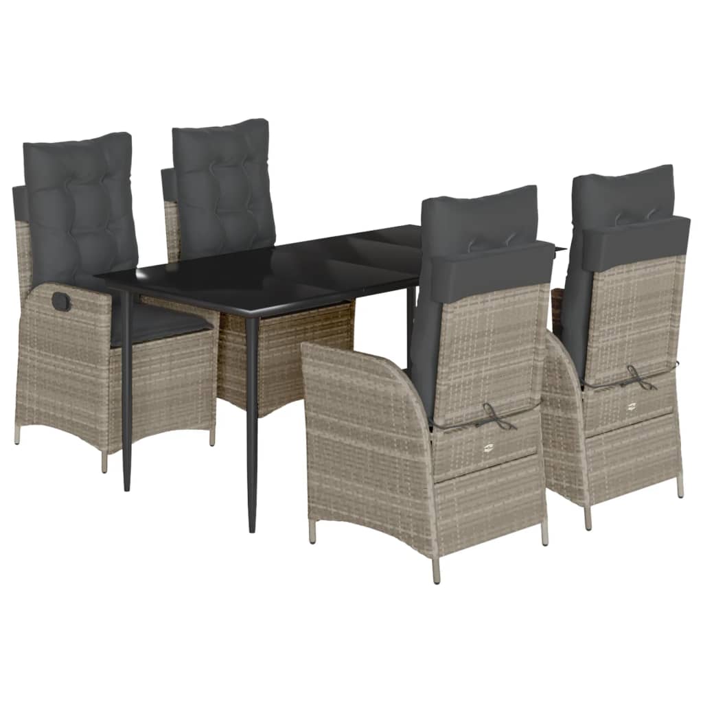 Set Pranzo da Giardino 5pz con Cuscini Grigio Chiaro Polyrattan
