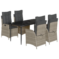 Set Pranzo da Giardino 5pz con Cuscini Grigio Chiaro Polyrattan