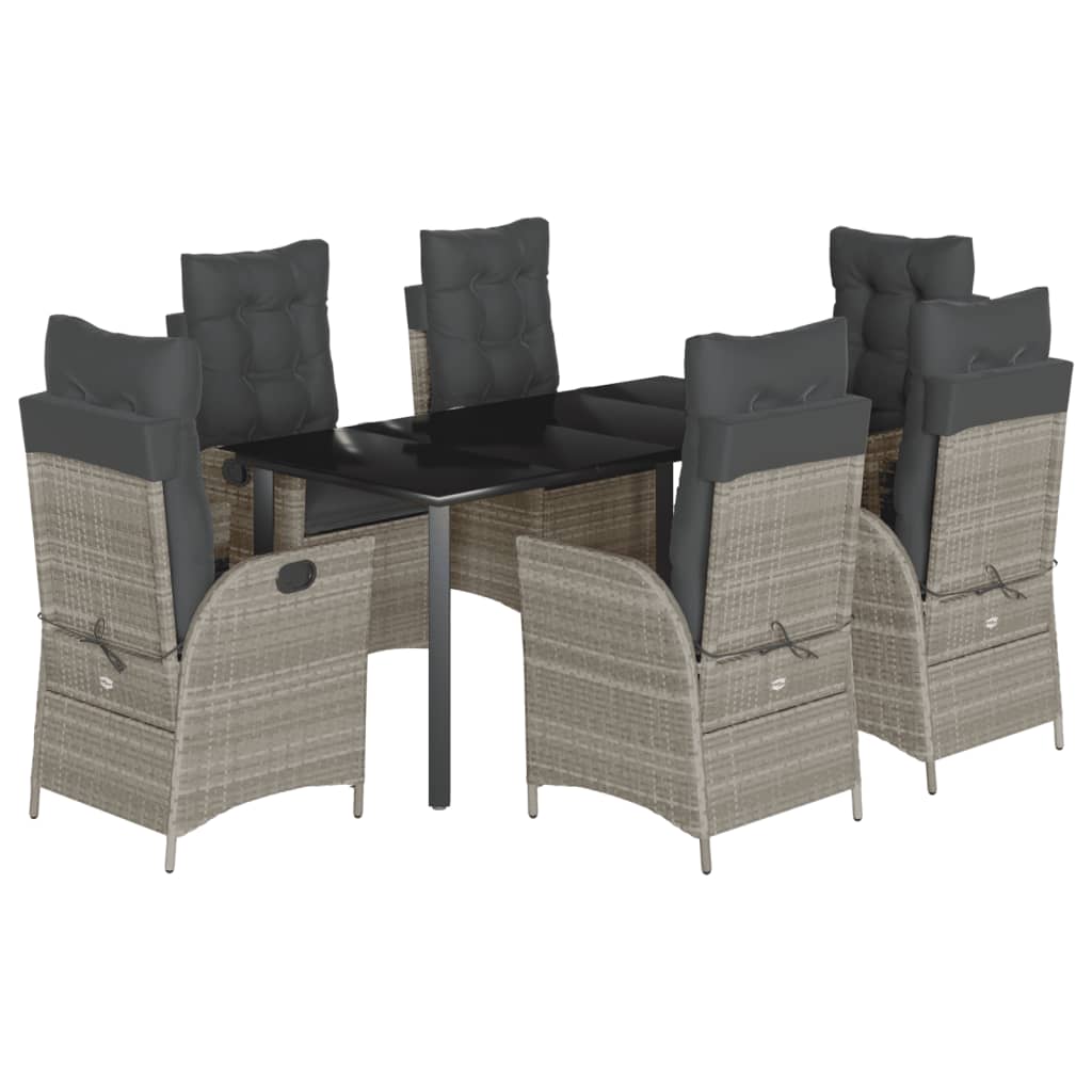 Set da Pranzo da Giardino 7 pz Cuscini Polyrattan Grigio Chiaro 3213289