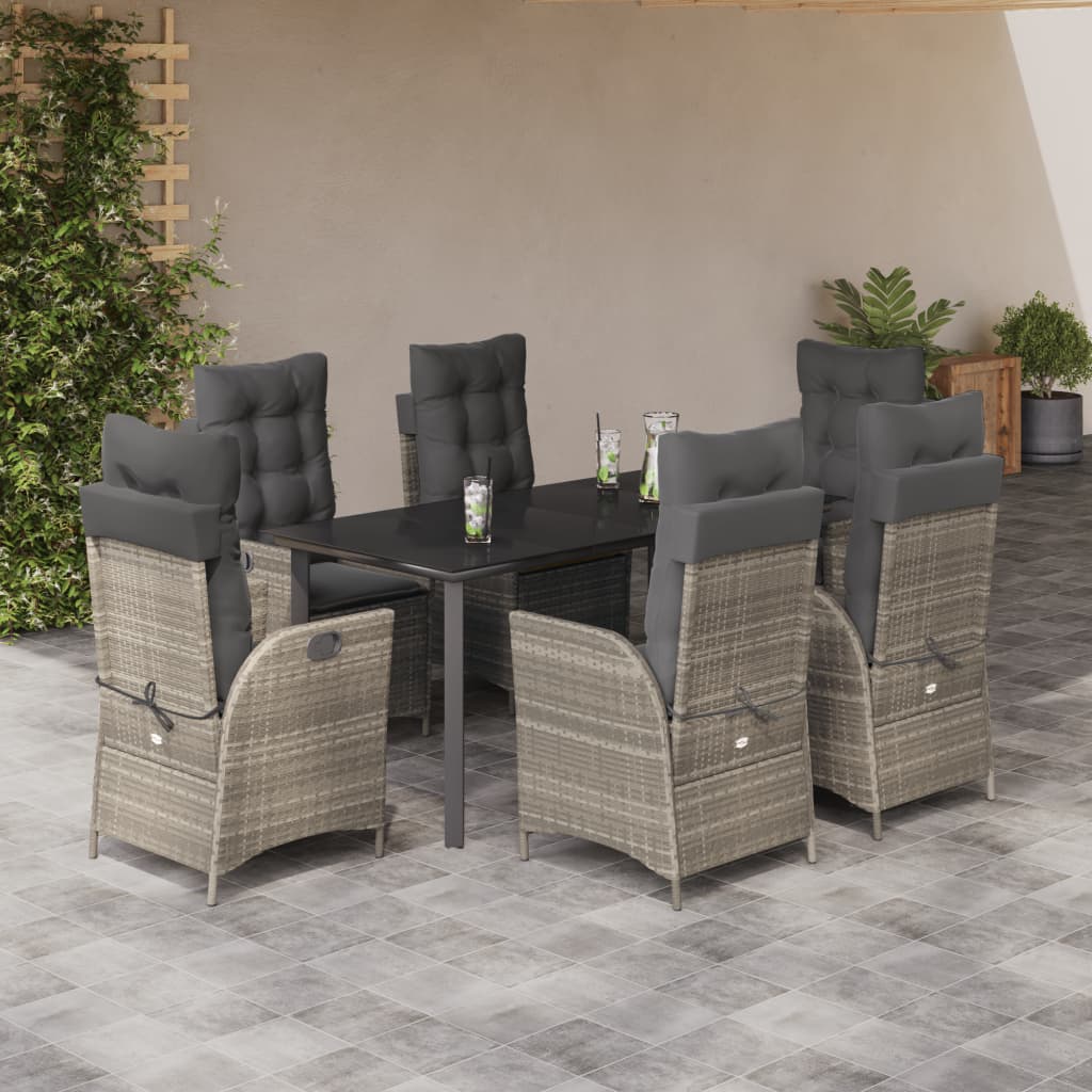 Set da Pranzo da Giardino 7 pz Cuscini Polyrattan Grigio Chiaro 3213289
