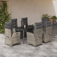 Set da Pranzo da Giardino 7 pz Cuscini Polyrattan Grigio Chiaro