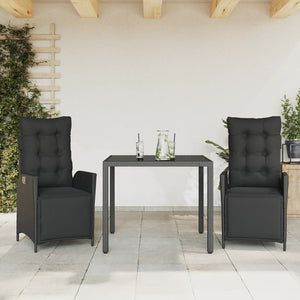 Set da Pranzo da Giardino 3 pz con Cuscini Nero in Polyrattan 3213320