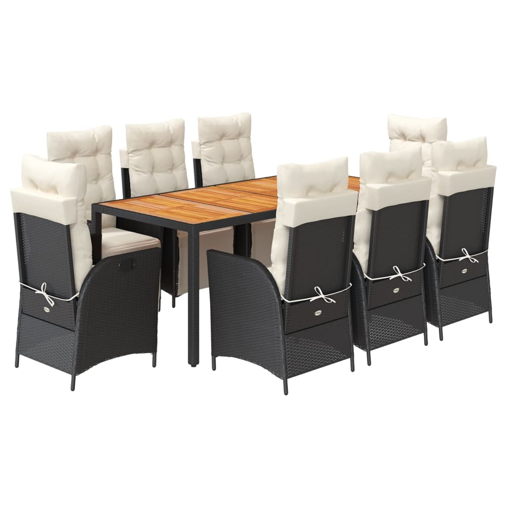 Set da Pranzo da Giardino 9 pz con Cuscini Nero in Polyrattan 3213337