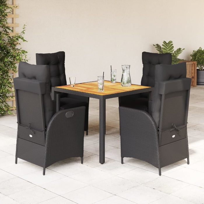Set da Pranzo da Giardino 5 pz Nero con Cuscini in Polyrattan 3213339