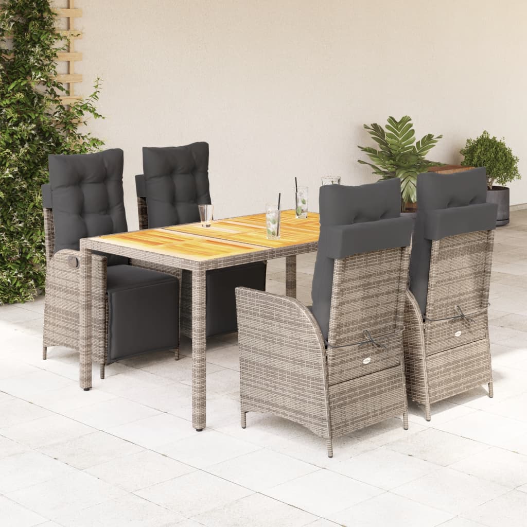 Set da Pranzo da Giardino 5 pz con Cuscini in Polyrattan Grigio 3213346