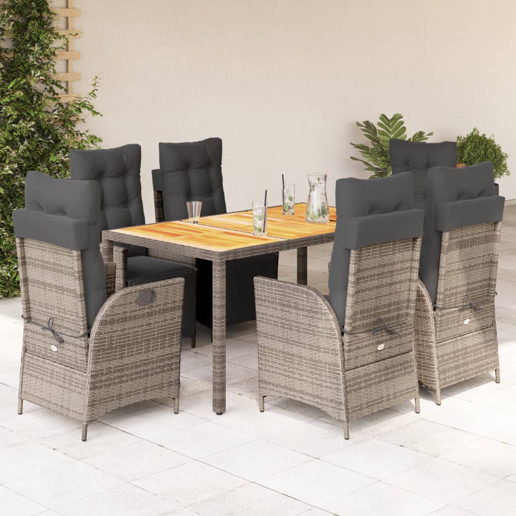 Set da Pranzo da Giardino 7 pz con Cuscini in Polyrattan Grigio 3213347