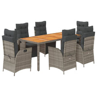 Set da Pranzo da Giardino 7 pz con Cuscini in Polyrattan Grigio