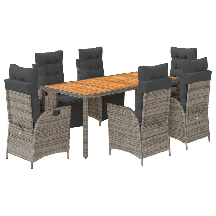 Set da Pranzo da Giardino 7 pz con Cuscini in Polyrattan Grigio