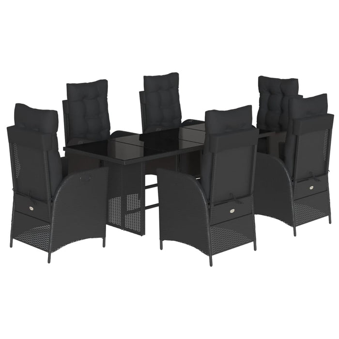 Set da Pranzo da Giardino 7 pz Nero con Cuscini in Polyrattan 3213352
